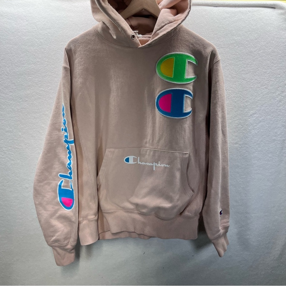 Champion Reverse Weave Embroidered Hoodie Mens‎ M VTG cool Neon Sweatshirt 2748